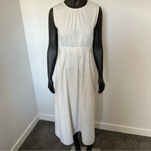 🌿 COTORICA Linen-Blend Sleeveless Midi Dress | Tie-Back | Size L
